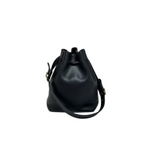 Vintage Coach Black Glovetanned Leather Drawstring Bucket Bag Brass Hardware